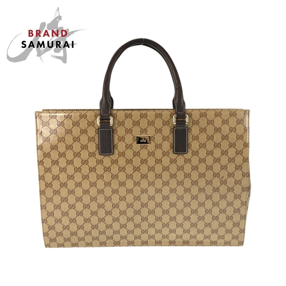 GUCCI GG Crystal business bag briefcase beige dark brown